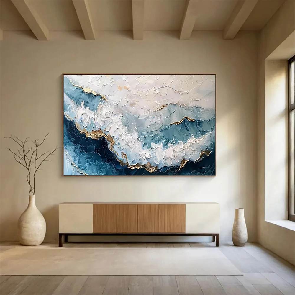 Textured Handmade Blue Sea Abstract Artwork CB5OT